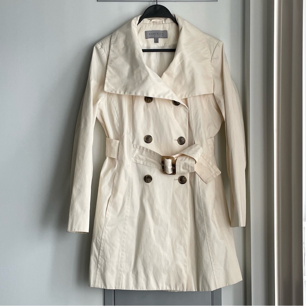 ANNE KLEIN Off-White Double-Breasted Trench Coat